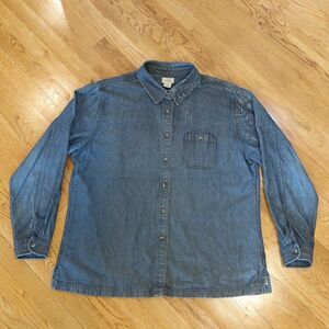 LL BEAN women denim shirt jacket button up long sleeve XL heavy work outdoor rug